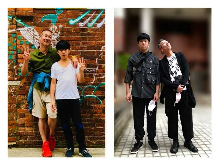 黃以樂（左圖右，翻攝黃仲崑臉書）已經長得比爸爸高。