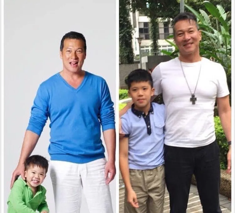 黃仲崑（左圖右）還蠻愛做父子對比拼圖。翻攝黃仲崑臉書