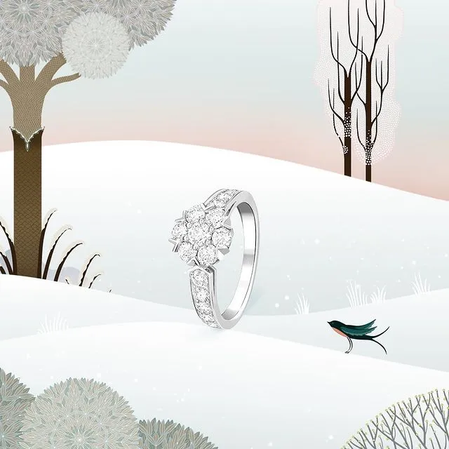 Fleurette 18K白金鑽戒，約42萬4000元。翻攝vancleefarpels IG