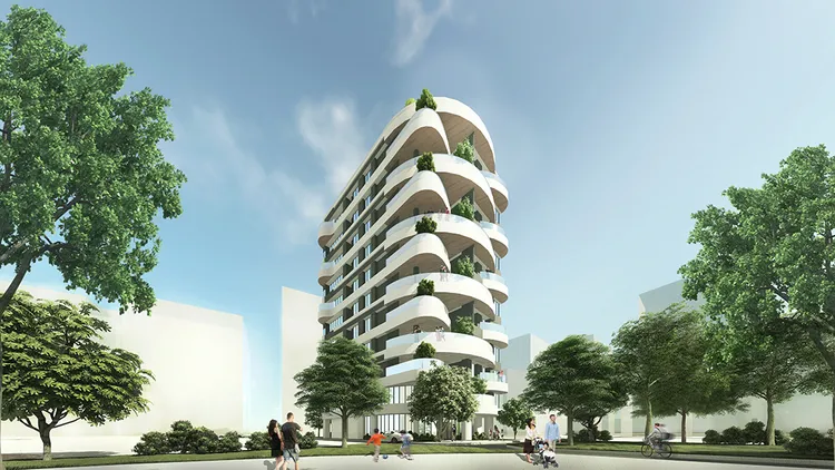 台大紹興南街公辦都更案由建國工程投資興建住宅大樓。模擬圖，建國工程提供