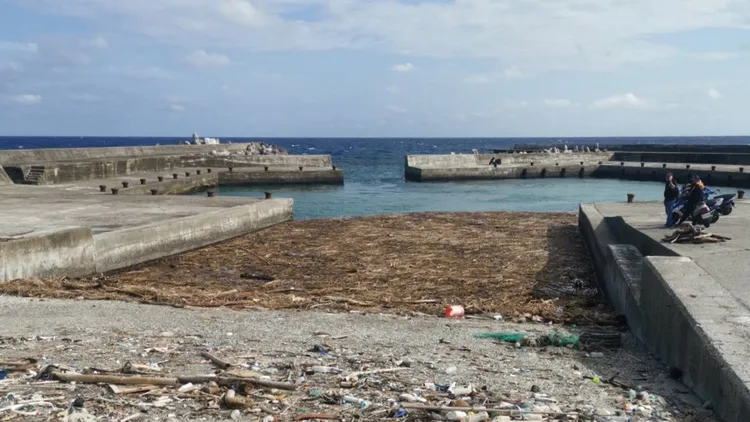 綠島鄉有漂流木擁塞在中寮港灣。讀者提供