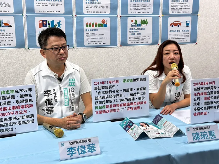 陳琬惠以陳金德蓋違建農舍、空污排放放寬、放寬農舍縣市、看著天主堂被拆，批陳金德「還好意思大談台灣價值？」林泊志攝