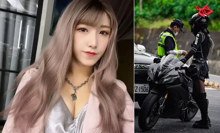 長腿重機正妹Emily遭警方開罰5千元，卻能幽默以對，大獲網友讚賞。翻攝自IG emily_rrrrrr6