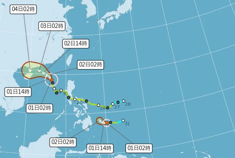 奈格颱風逐漸遠離，榕樹對台灣沒有影響。中央氣象局提供