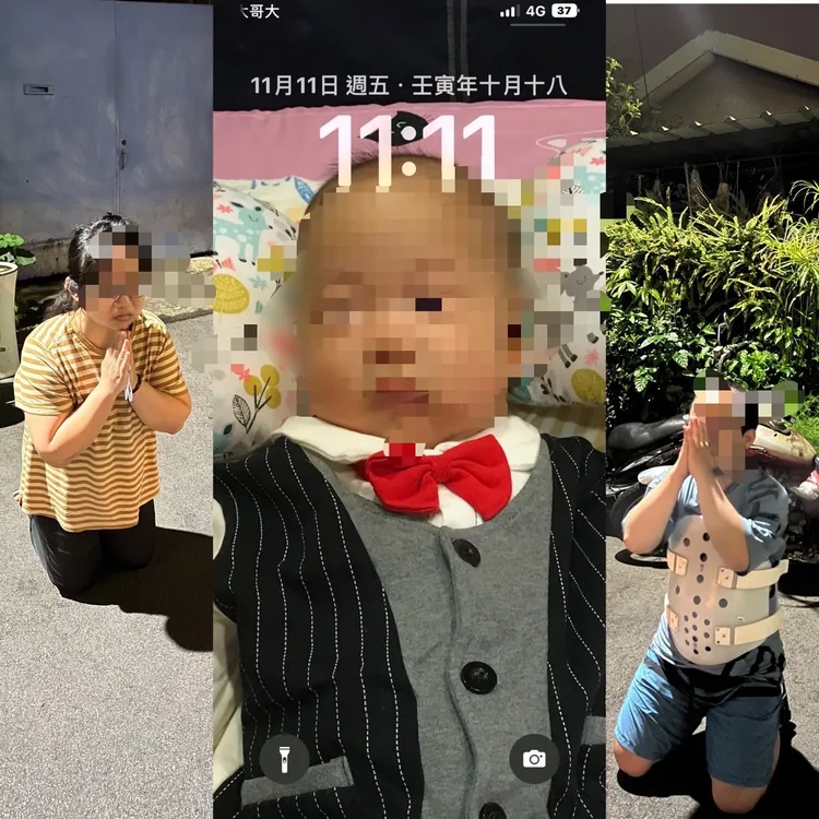 何男夫妻昨天幫忙寶貝兒祈福，並盼大家也能再一起為他兒子集氣。何男提供