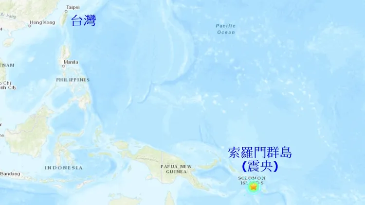 索羅門群島（星號處）22日發生規模7.0地震。翻攝USGS