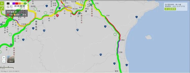 國5主線回堵6公里，頭城到宜蘭一度紫爆。翻攝1968網站