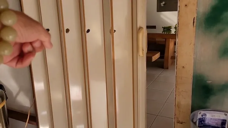 競選總部內的拉門留下一排彈孔。劉榮輝攝