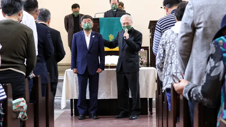 陳時中今早出席台灣基督長老濟南教會祈禱會。葉志明攝