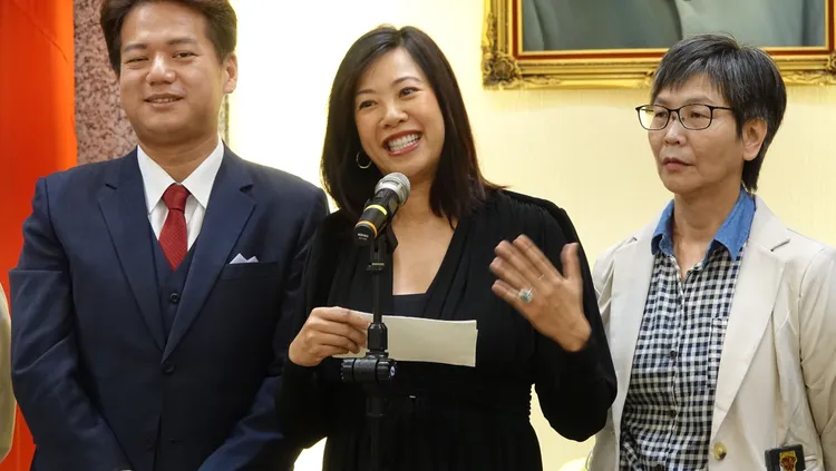 吳欣盈宣誓就職不分區立委後，首度接受媒體聯訪。莊宗達攝