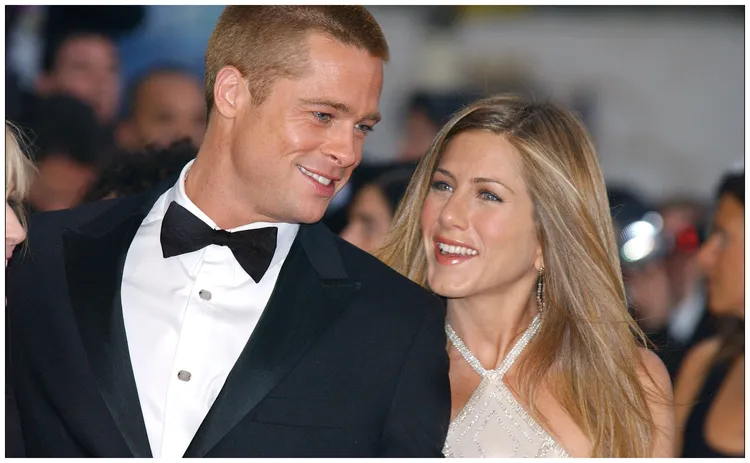 安妮斯頓（右）與布萊德彼特在2000年到2005年有過婚姻，2人曾被視為演藝圈的夢幻佳偶。達志