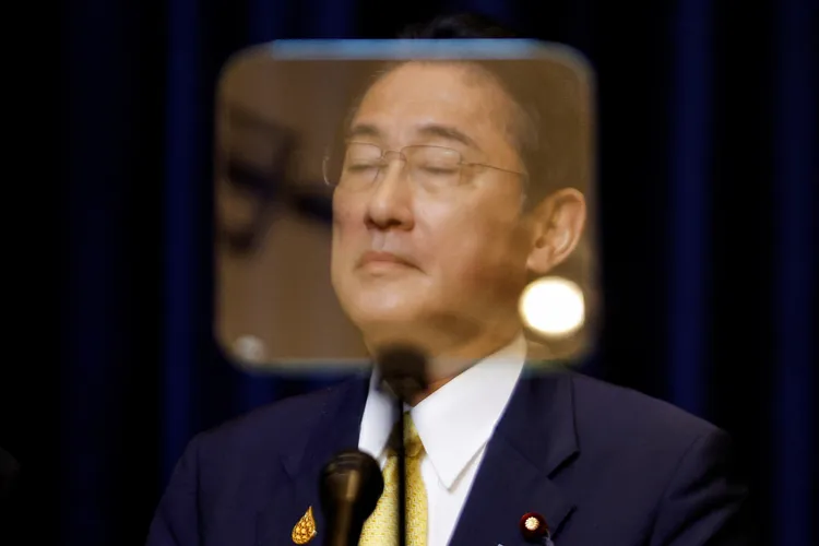 日本首相岸田文雄11月19日在泰國曼谷出席APEC峰會期間，舉行記者會。路透社