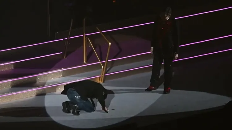 張學友跪著向胡楓一拜。翻攝瘋癲淑女微博