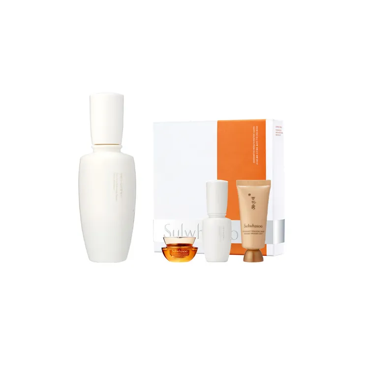 雪花秀潤燥養膚精華白瓷限定版禮盒，包含潤燥養膚精華白瓷限定版90ml、潤燥養膚精華白瓷限定版30ml、滋陰蔘回彈霜（豐潤版）5ml、山茶根極潤修護面膜35ml，3880元。品牌提供