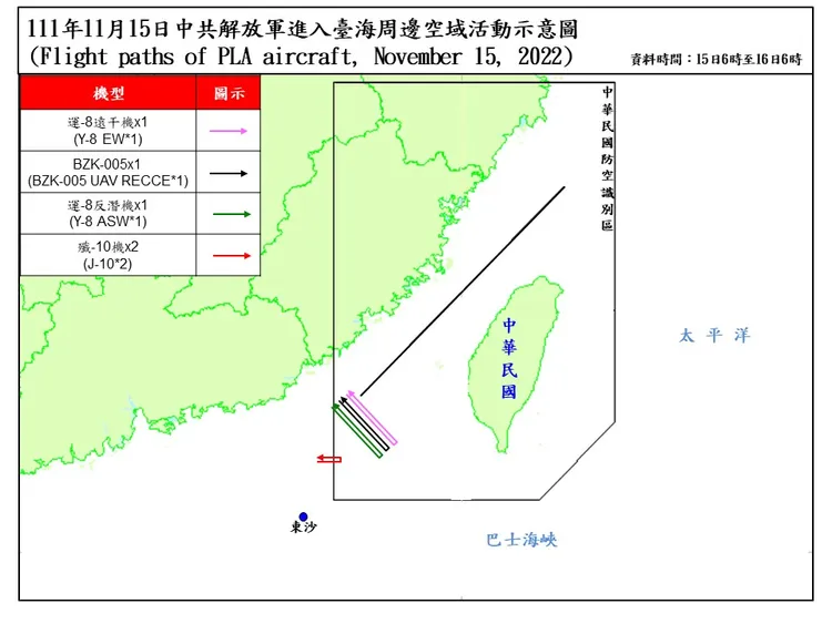 國防部公布解放軍機艦動態資料。國防部提供