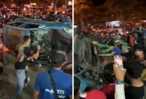 外送員遭撞傷!同行暴怒聚眾掀翻肇禍汽車 影片曝光讓風向全變了