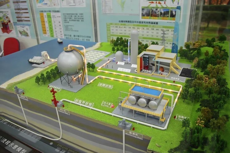 論壇展場擺放二氧化碳捕獲、封存與再利用(CCSU)流程示意模型。中央大學提供