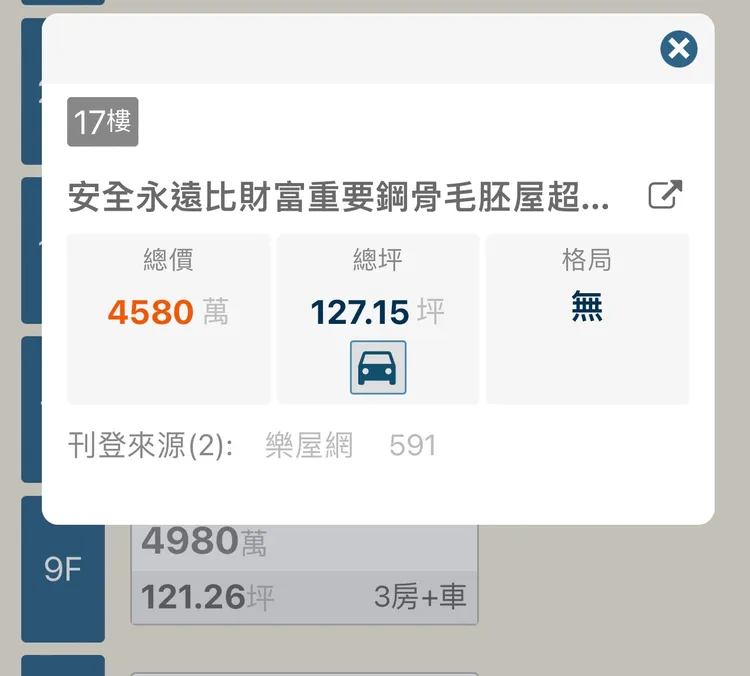 毛胚屋出售戶型。翻攝樂居網