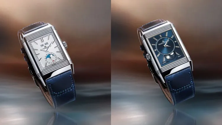 Reverso Tribute Duoface Calendar翻轉系列精鋼雙時區日曆腕錶，45萬4000元。品牌提供