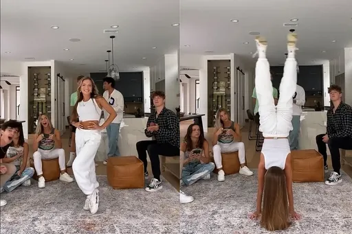 長髮美女同學會秀才藝　「倒立用腳跳舞」女同學看傻眼