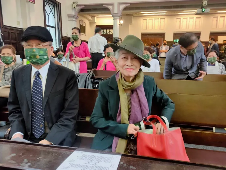 前國策顧問金美齡(右)今早也現身「愛與和平：台北平安」祈禱會。葉志明攝