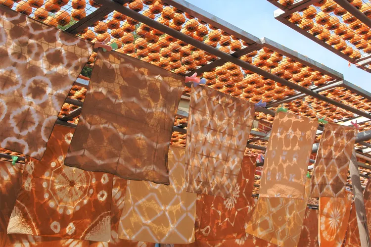 新埔旱坑社區致力發展柿餅教育園區，提供產業及生態導覽解說、柿染DIY體驗等。楊文科競辦提供