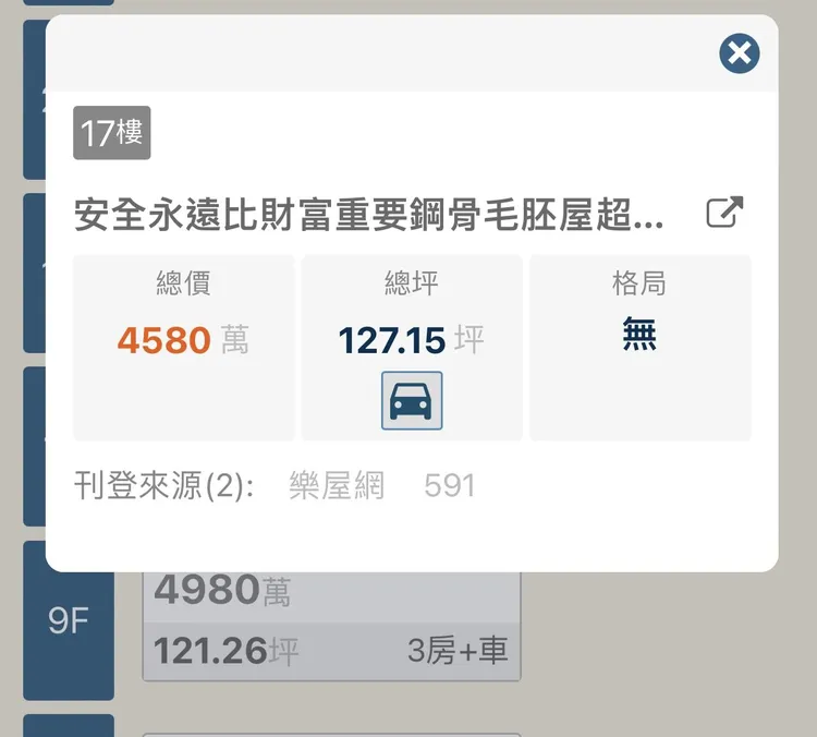 毛胚屋出售戶型。翻攝樂居網
