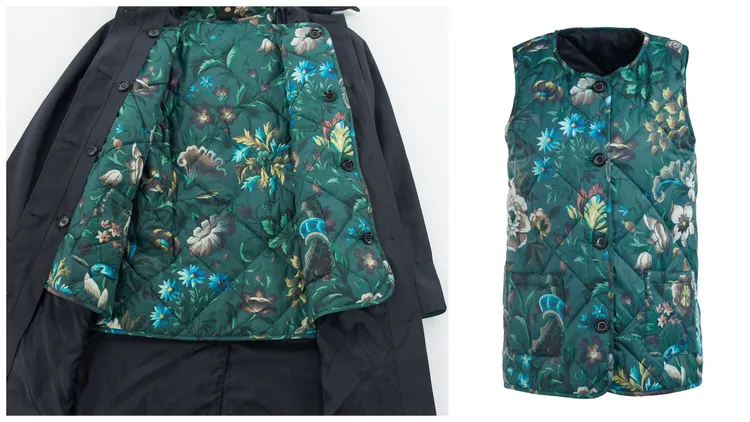 Mapledene黑色棉質風衣的背心內裡可拆卸。品牌提供