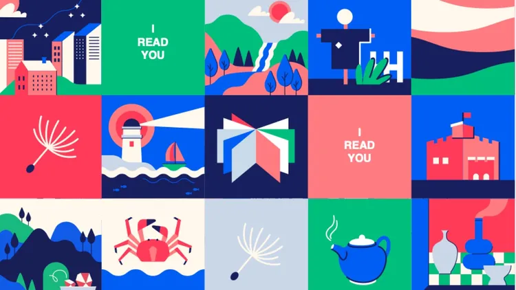 新北漂書全新識別系統插圖，融入新北五條美學廊帶在地特色。基金會提供