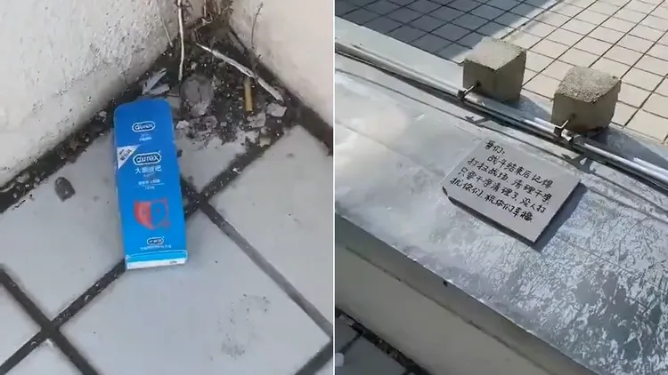 有網友事後到場朝聖，還留下紙板吐槽活春宮男女。翻攝自推特