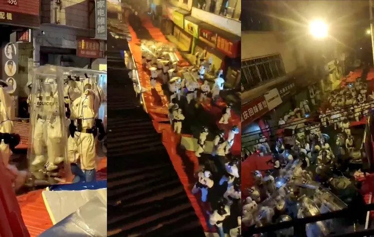 中國防控措施引爆民怨，網路影片見到廣州警民衝突。路透社