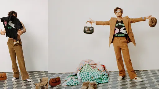 GUCCI聯名1世代哈利「HA HA HA」開賣　浮誇拍片換裝堆出「衣服山」