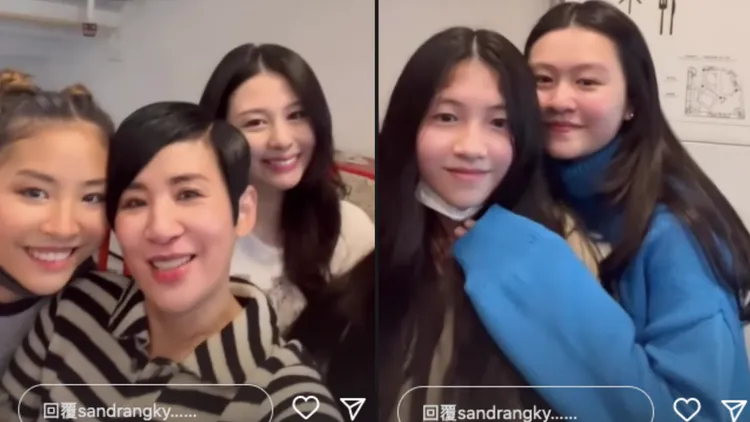 邱淑貞女兒沈月（左三起）、沈日（左）、沈晨（右）和吳君如女兒Jillian（左）難得合體。翻攝吳君如IG