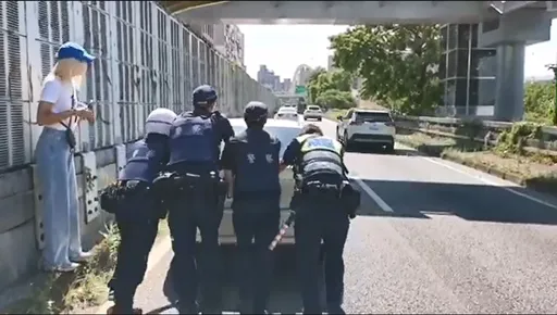 金髮女駕車水源快速道路突拋錨 4警齊推故障車迅速排除