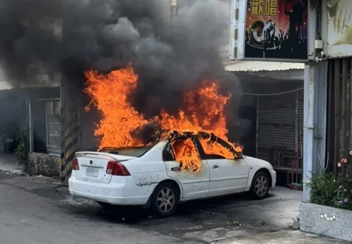 停家門口自燃！台中火燒車烈焰高竄險燒民宅　駭人畫面曝