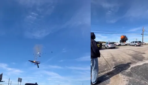 直擊!德州航展意外 2架二戰骨董軍機相撞墜毀