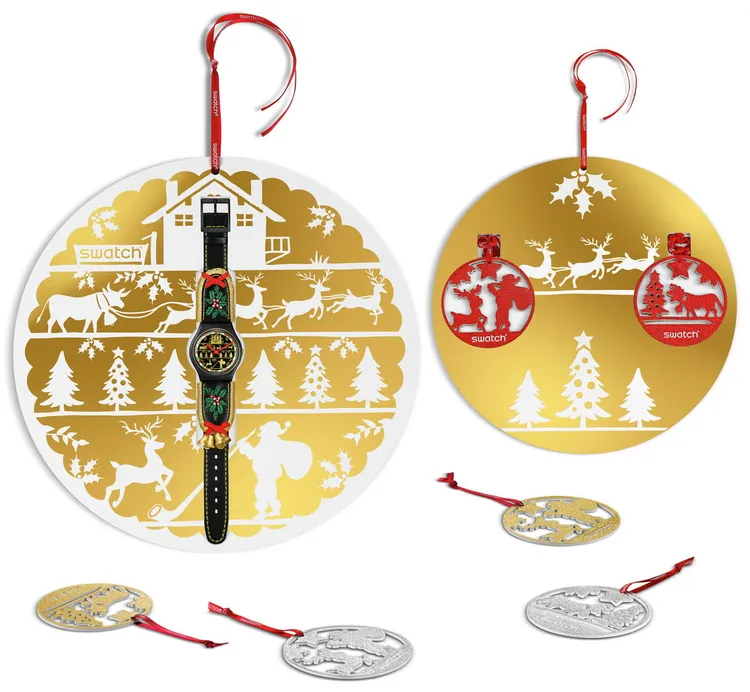 Golden Merry特別錶外包裝背面掛有6個吊飾，可用於裝飾家中的聖誕樹。品牌提供