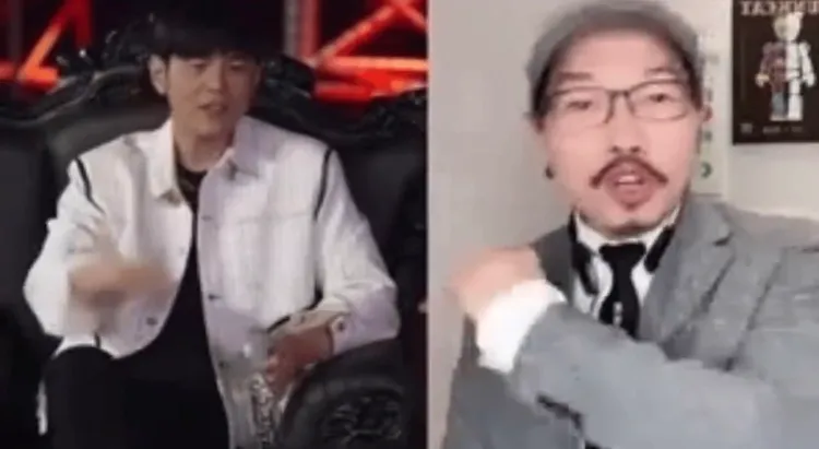 方文山（右）和周杰倫視訊連線，分享周杰倫不穿內褲秘辛。翻攝快手