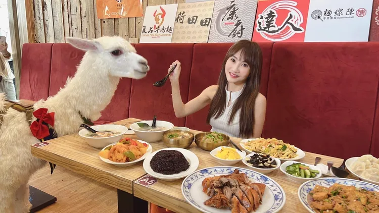 王宥忻與羊駝一起開箱美食。財富女神有限公司提供