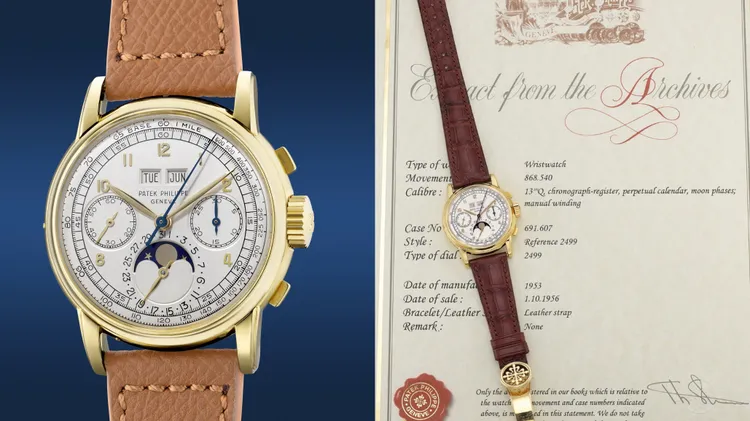 百達翡麗第1代型號2499 18K金計時萬年曆腕錶，估價約6400萬元台幣。品牌提供