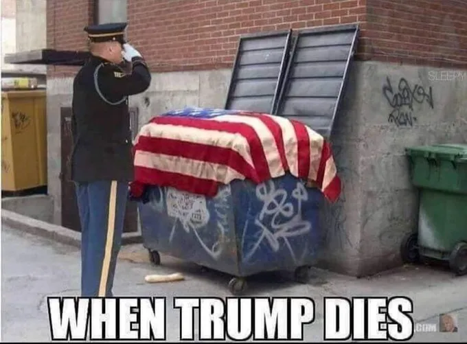 網友嘲諷過世的川普應放在垃圾桶。翻攝推特