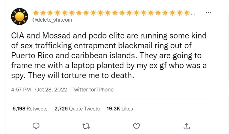 穆謝吉安死亡當天稍早，曾在推特發文有人要對他不利。翻攝推特@delete_shitcoin
