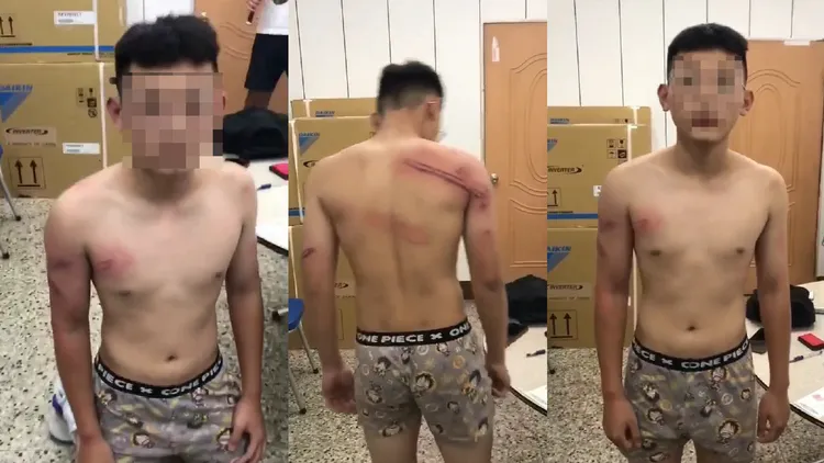 高中生被打到全身傷，還逼下跪（左一）。讀者提供