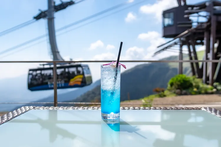 眺望「琵琶湖 Terrace」湖中美景，搭配以琵琶湖沁藍色意象的特調飲料，都是滿足味覺與視覺的極致享受。滋賀縣提供