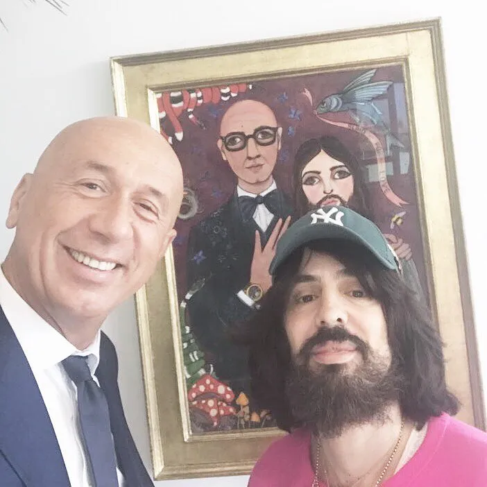Alessandro Michele（右）於2015年被GUCCI總裁暨首席執行官Marco Bizzarri欽點為品牌創意總監。翻攝alessandro_michele IG