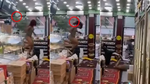 影片｜辣妹鬧場「店員神投反殺」　腦袋瓜一擊讓她墜吻大地
