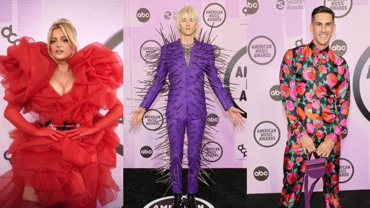 全美音樂獎眾星爭奇鬥豔，碧碧瑞茲莎（左起）、機關搶凱利、科迪里格斯比讓人看了眼花。翻攝全美音樂獎推特