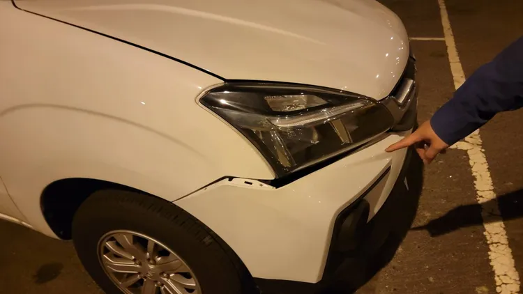 後方簡姓男子車頭保險桿凹損。國道警察局提供