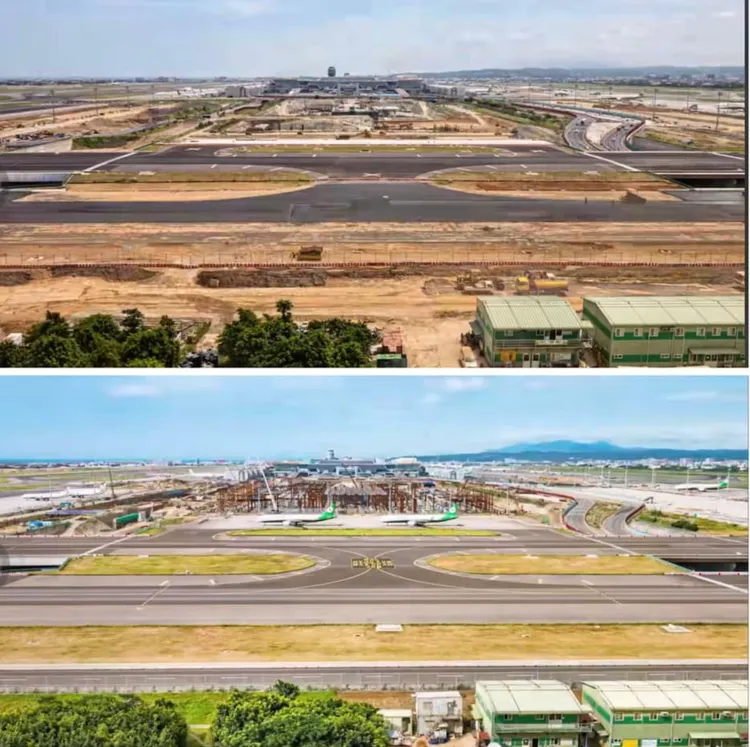 有網友發現縮時影片第1秒跟最後1秒只多了2架長榮飛機。翻攝自桃園機場臉書