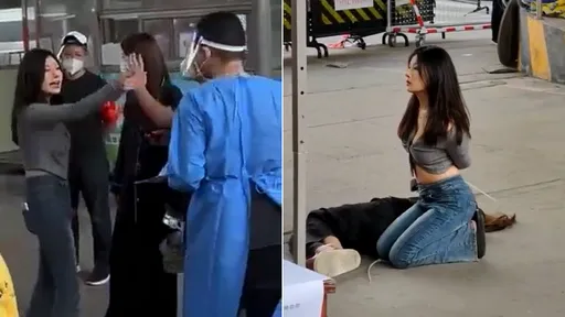 影片｜正妹未戴罩辣嗆防疫員　慘被「反綁下跪示眾」畫面瘋傳